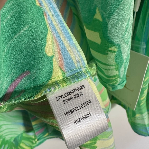 Sunny Leigh Green Palm Leaf Print Pleated Split Bell Sleeve Buttoned Blouse M - Picture 6 of 6
